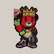 Money Bear King Red Chenille Patch